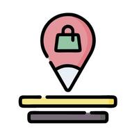 A map pin with a shopping bag on it vector