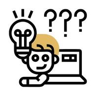 A man is sitting in front of a computer with a light bulb above his head vector