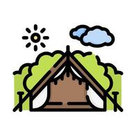 A tent with a sun and clouds in the background vector