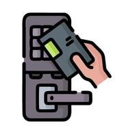 A hand holding a credit card and a keypad vector
