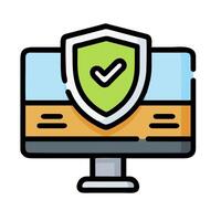 A computer monitor with a shield icon vector