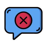 A speech bubble with an x symbol on it vector