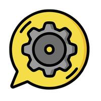A yellow speech bubble with a gear wheel inside vector