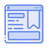 A blue icon of a web page with a ribbon vector