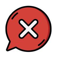 A red speech bubble with an x symbol on it vector