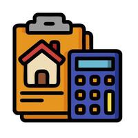 A calculator and house icon on a clipboard vector