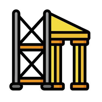 A building with a crane and a column vector