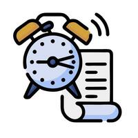 A clock and paper with a pen next to it vector