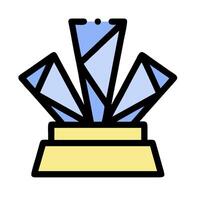 A blue and yellow trophy with three diamonds on top vector