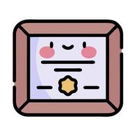 A certificate icon with a smiley face vector