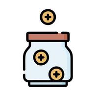 A jar with coins and a plus sign vector