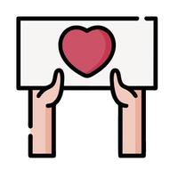Two hands holding a heart shaped paper with a red heart on it vector