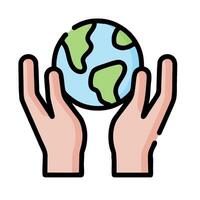 Hands holding a globe icon on a white background vector