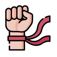 A fist with a red ribbon around it vector