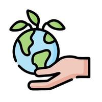 Hand holding a globe with plant on it vector