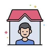 A man is standing in front of a house with stars vector