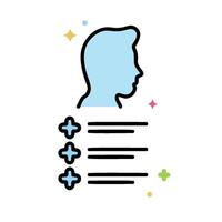 A person's profile icon with a star and a check mark vector
