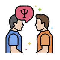 Two men talking with a speech bubble above them vector