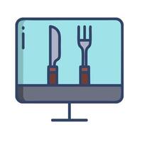 A computer screen with a knife and fork on it vector