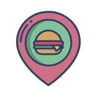 Burger icon in map pin location illustration vector