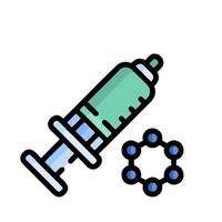 A syringe and a needle next to a molecule vector