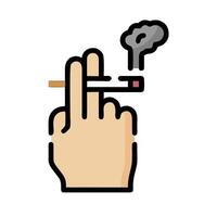 A hand holding a cigarette and pointing at it vector