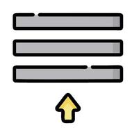 A line of three bars with an arrow pointing up vector