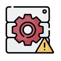 A red gear wheel with a caution sign on it vector