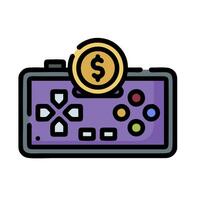 A game controller with a dollar coin on top vector