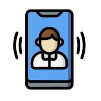 A person is talking on a phone with a microphone vector