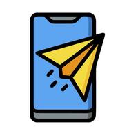 A phone with a paper airplane flying out of it vector