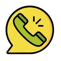 A yellow phone icon with a green speech bubble vector