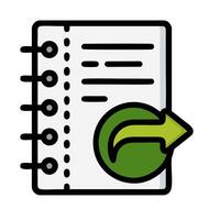 A notebook with a green arrow pointing to it vector