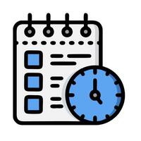 A clock and a notepad are next to a calendar vector