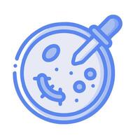 A blue and white icon of a microscope with a knife vector