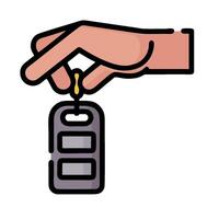 Hand holding a key to a car keychain vector