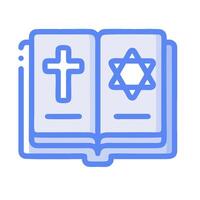 An open bible with a cross and a star of david vector
