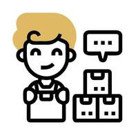 A man is holding a box with a speech bubble vector