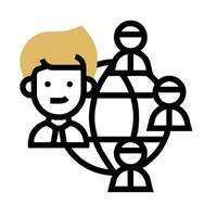 A man with a globe and people around him vector