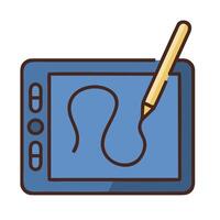 A tablet with a pencil and a drawing vector