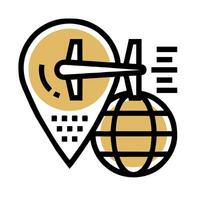 A globe and a plane icon with a map pin vector
