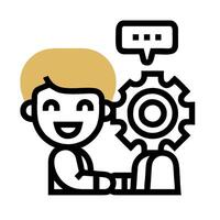 A man is working on a computer with a cogwheel vector