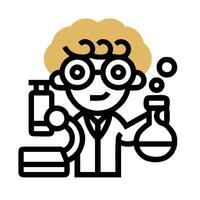 A cartoon character holding a flask and a beaker vector