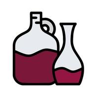 A wine bottle and jug with red liquid vector