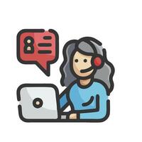 Call center agent with headset and laptop icon vector