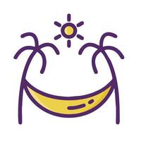 A purple and yellow hammock with palm trees vector