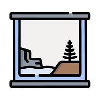 A window with a tree inside it and a mountain in the background vector