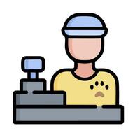 A man in a hat is working on a machine vector