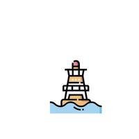 A lighthouse in the water with a boat on top vector