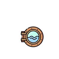 A porthole with a wave and a boat inside vector
